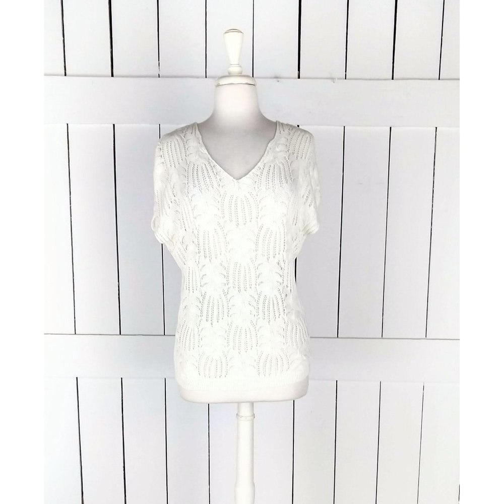 90s vintage crochet knit sheer slouchy ivory sweater top/knit pullover sweater